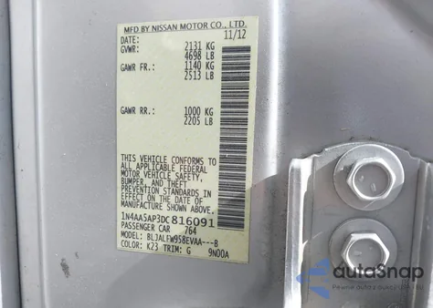 2013 Nissan Maxima 3.5 Sv z USA, uszkodzony, nr VIN 1N4AA5AP3DC816091